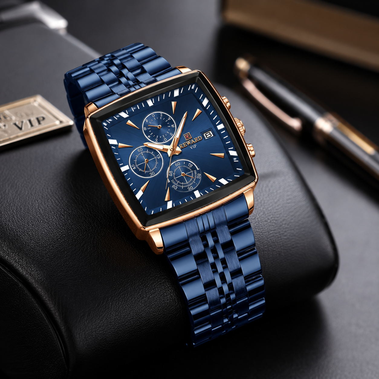 The Reward Premium Blue Dial Quartz Wristwatch for Men